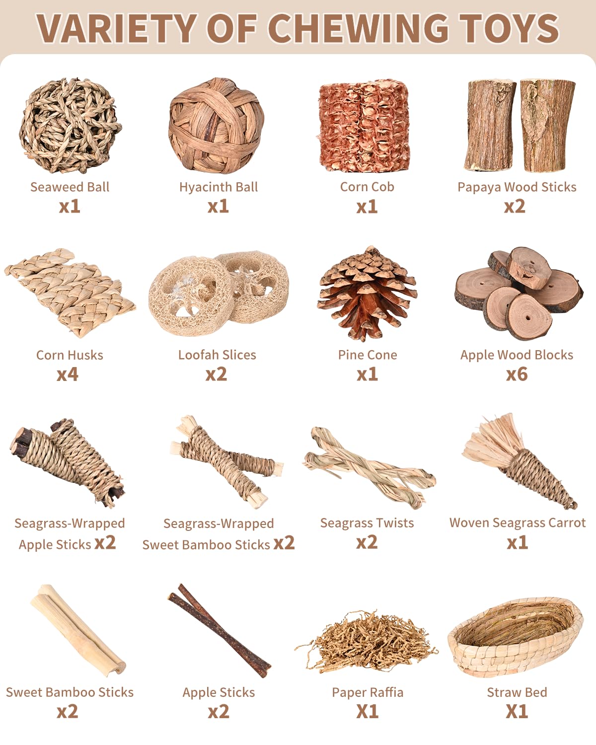 Twilumin baguettes en seagrass enveloppees, stimulent la mastication et la dentition