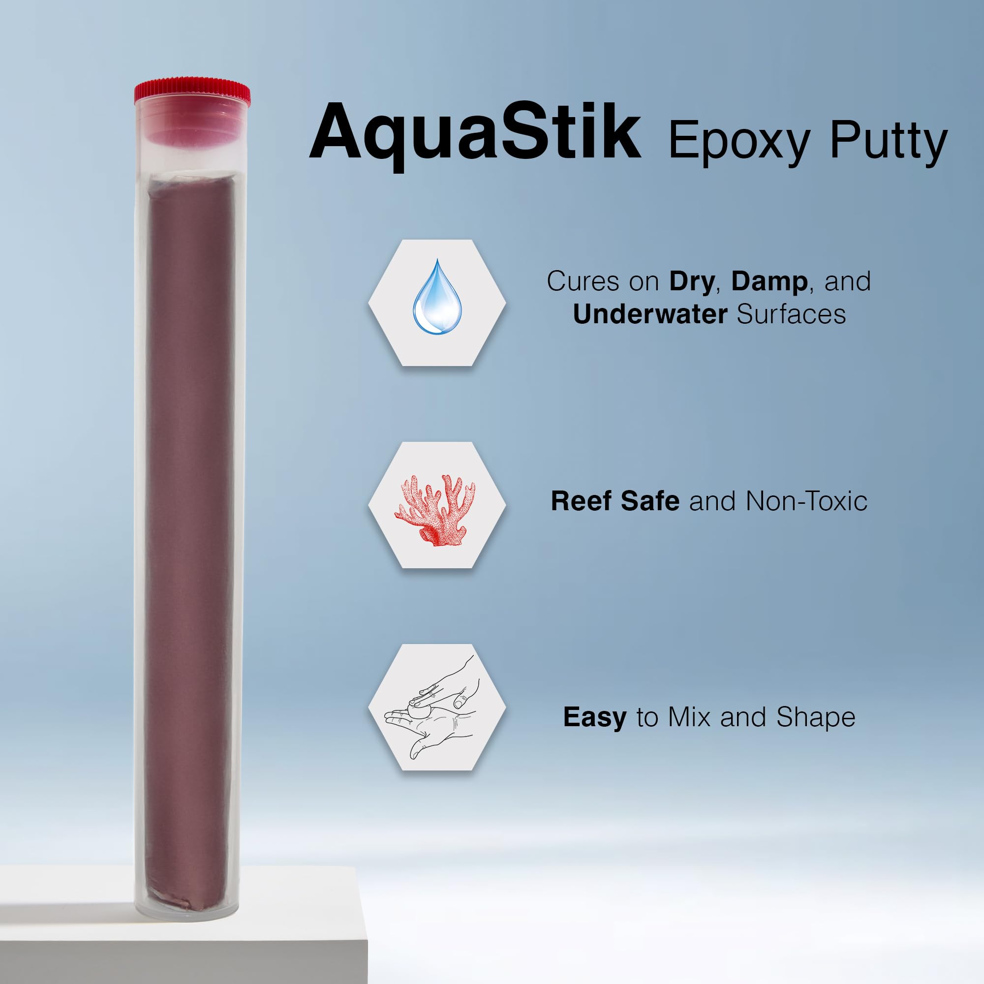 Texture de pâte époxy rouge Aquastik prête à être modellée sous l’eau.