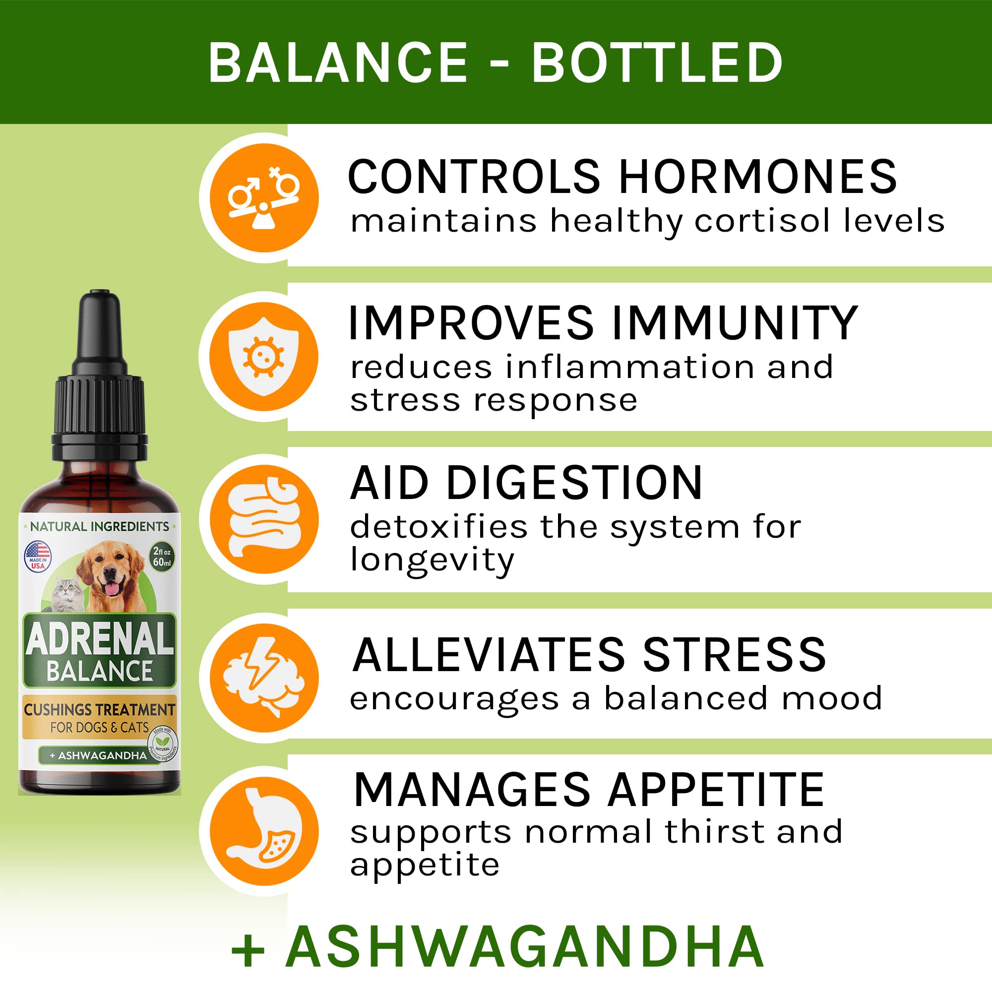 Gouttes Adrenal Balance faciles à doser pour chiens et chats.