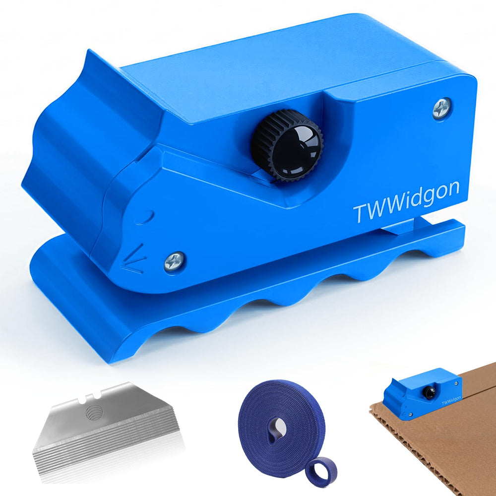 Coup-carton TWWidgon bleu, corps durable et lames remplaçables pour découper proprement.