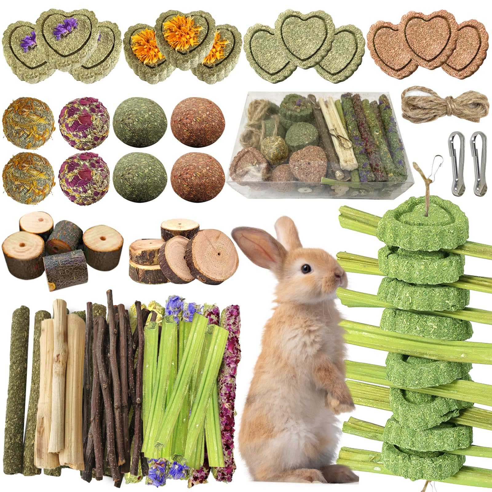 Tyotrbs coffret jouets à mâcher pour lapin, stimulation tactile et divertissement.