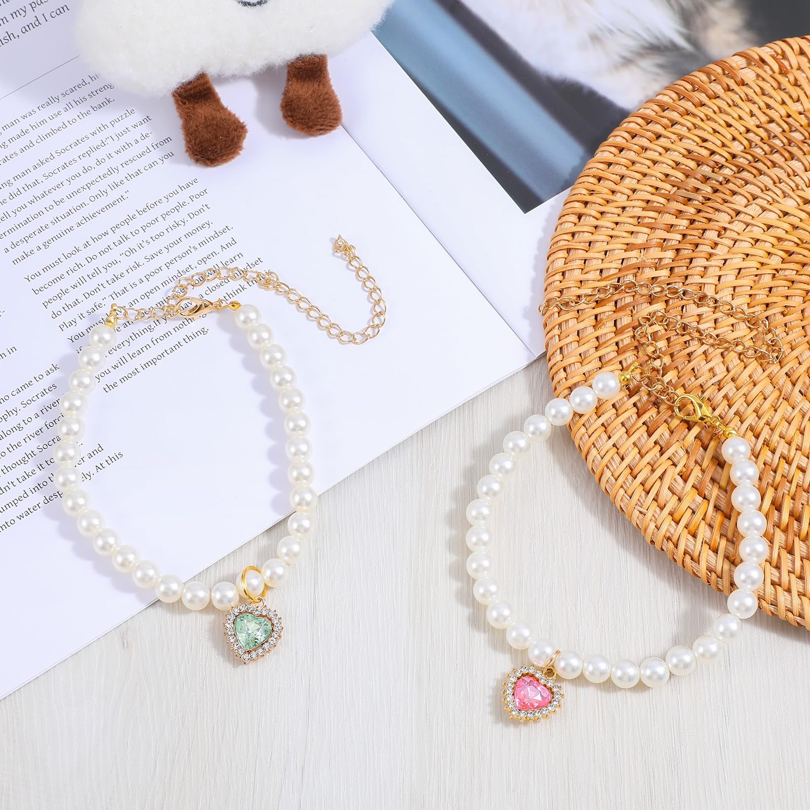 Tyqour collier perles chat cœur vert: idéal pour occasions festives.