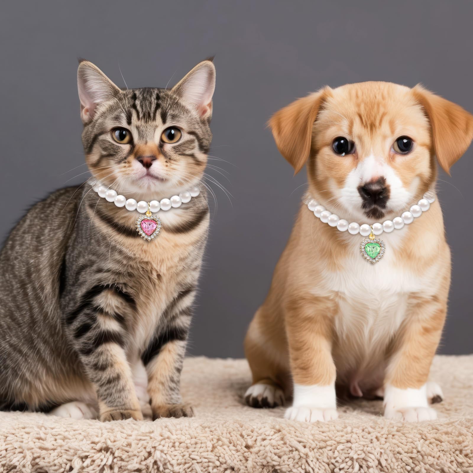 Tyqour collier perles chien petit cœur rose: chic et confortable pour petites tailles.