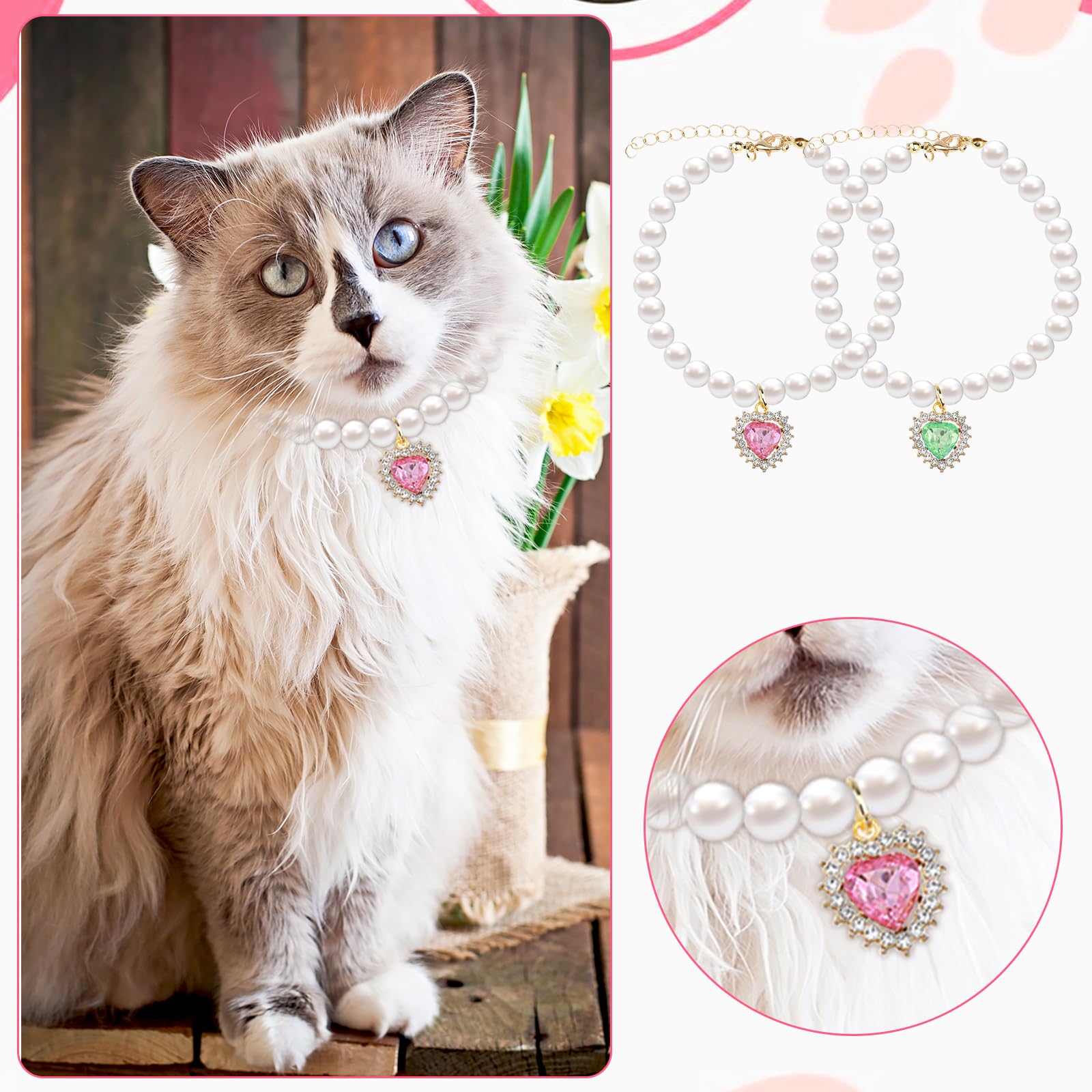 Tyqour ensemble collier perles 2 pièces: duo polyvalent pour chats et chiens.
