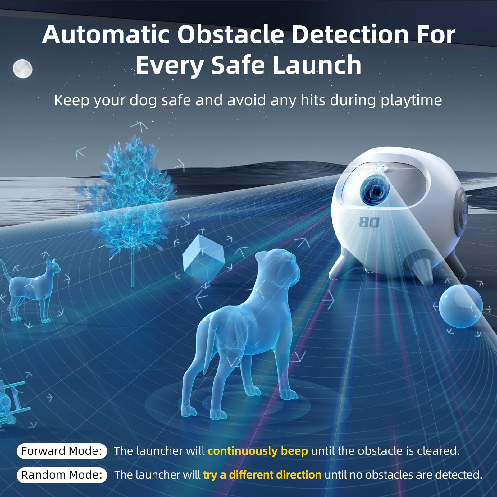 uahpet lanceur-balles avec detection obstacles: sécurité renforcée lors des jeux.