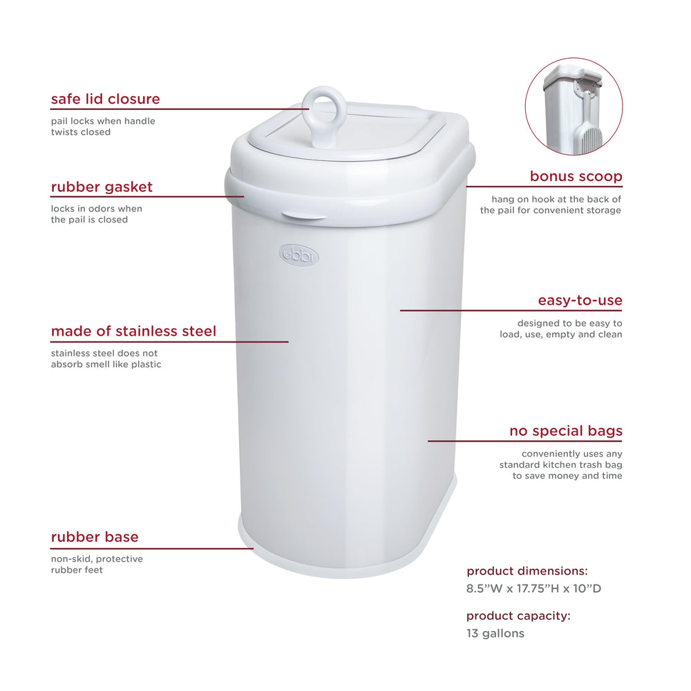 Couvercle à ouverture facile pour Ubbi, usage rapide et hygiénique.