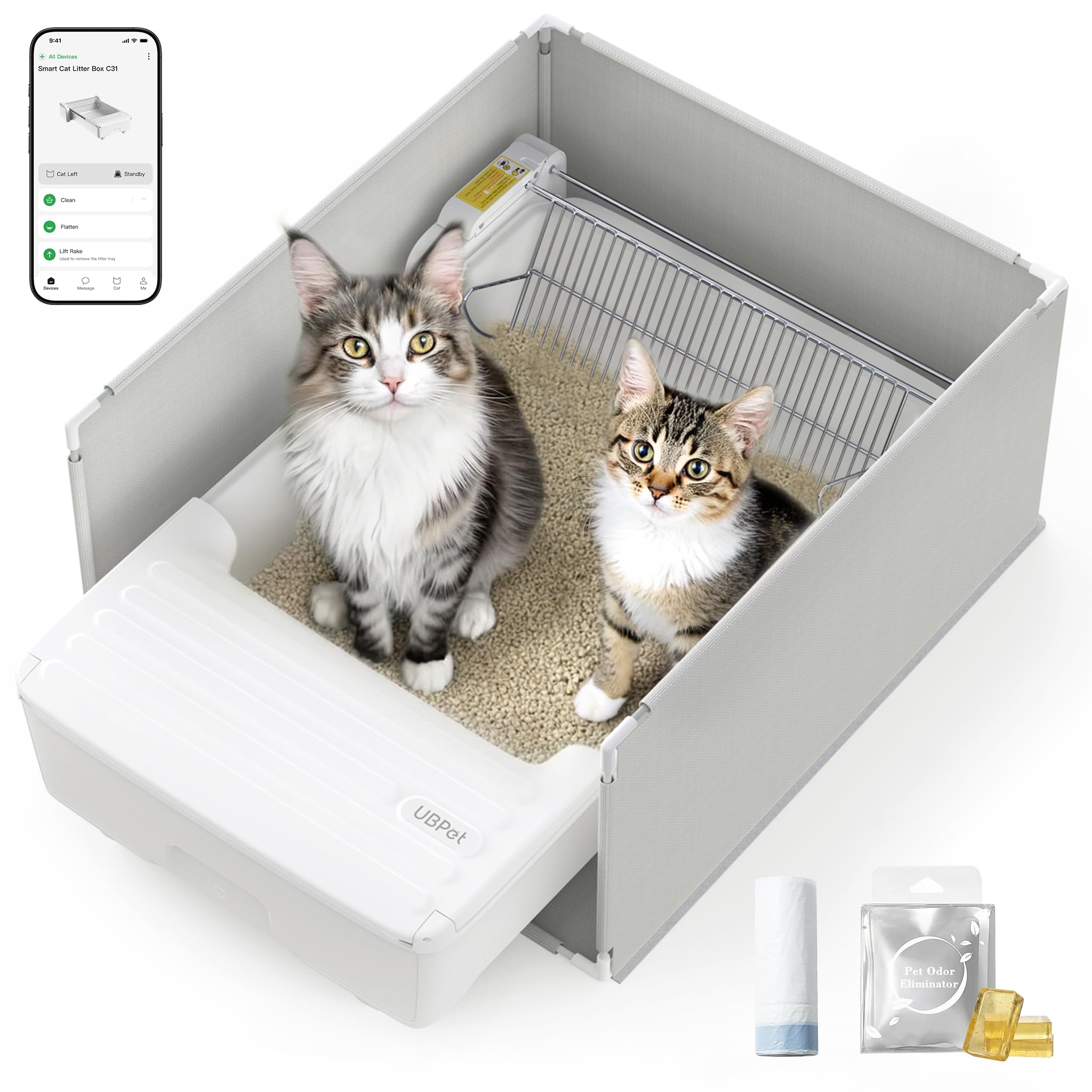UBPET Boîte litière automatique ouverte en haut, accès facile pour les chats.
