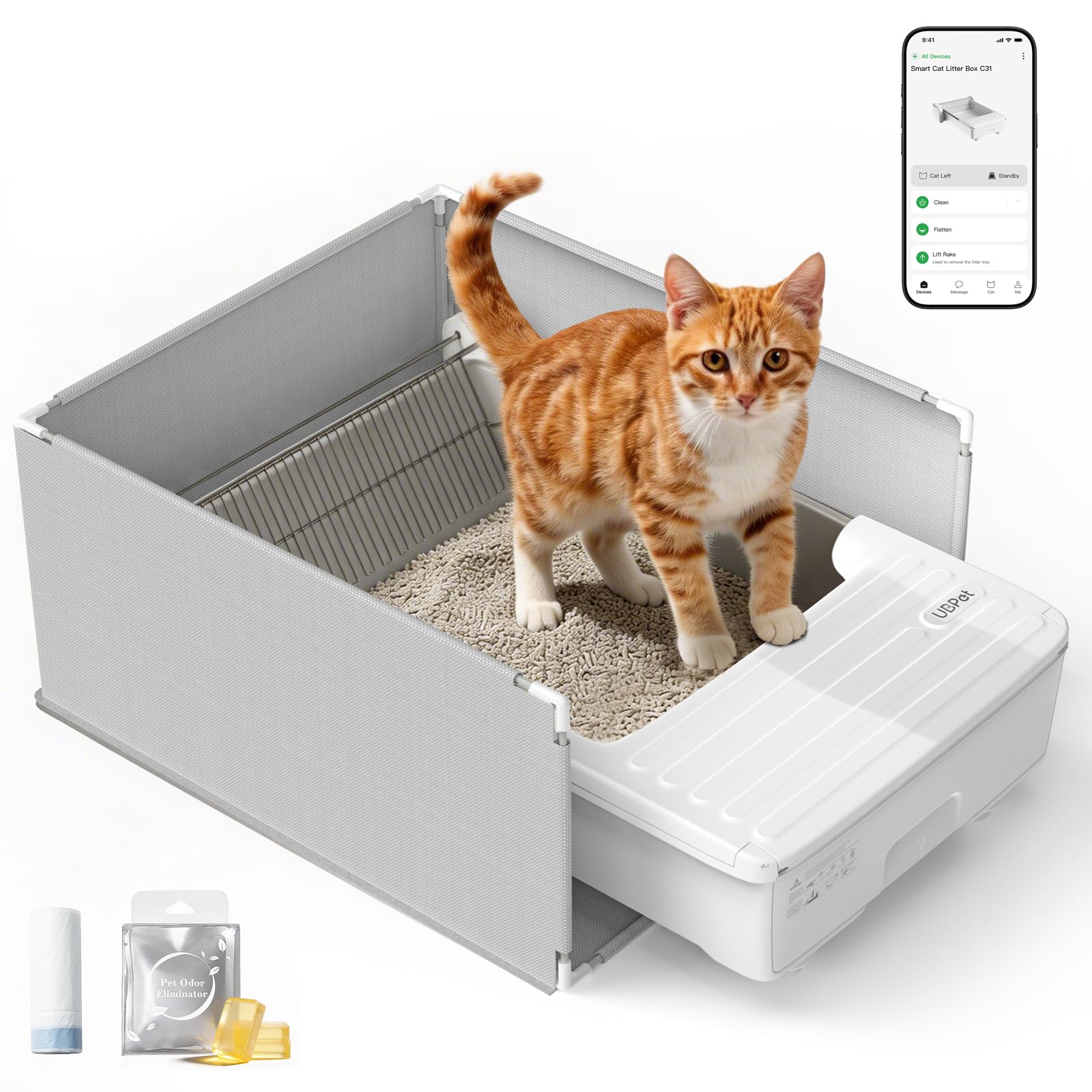 UBPET litiere auto-nettoyante ouverte, confort et acces facilite pour les chats