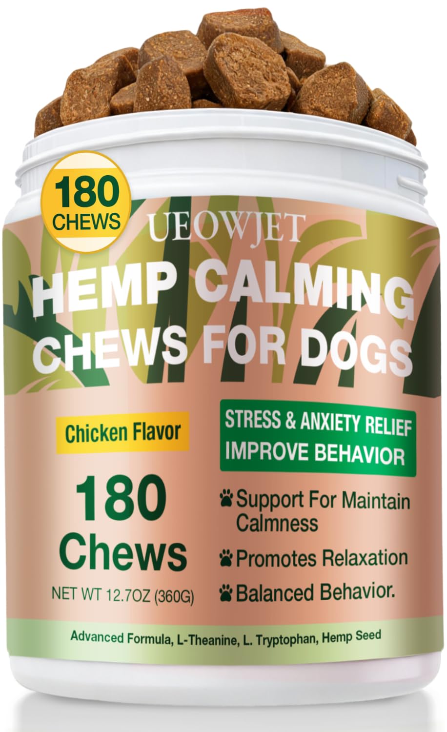 UEOWJET Hemp Calming Chews : bocal visible pour apaiser les chiens