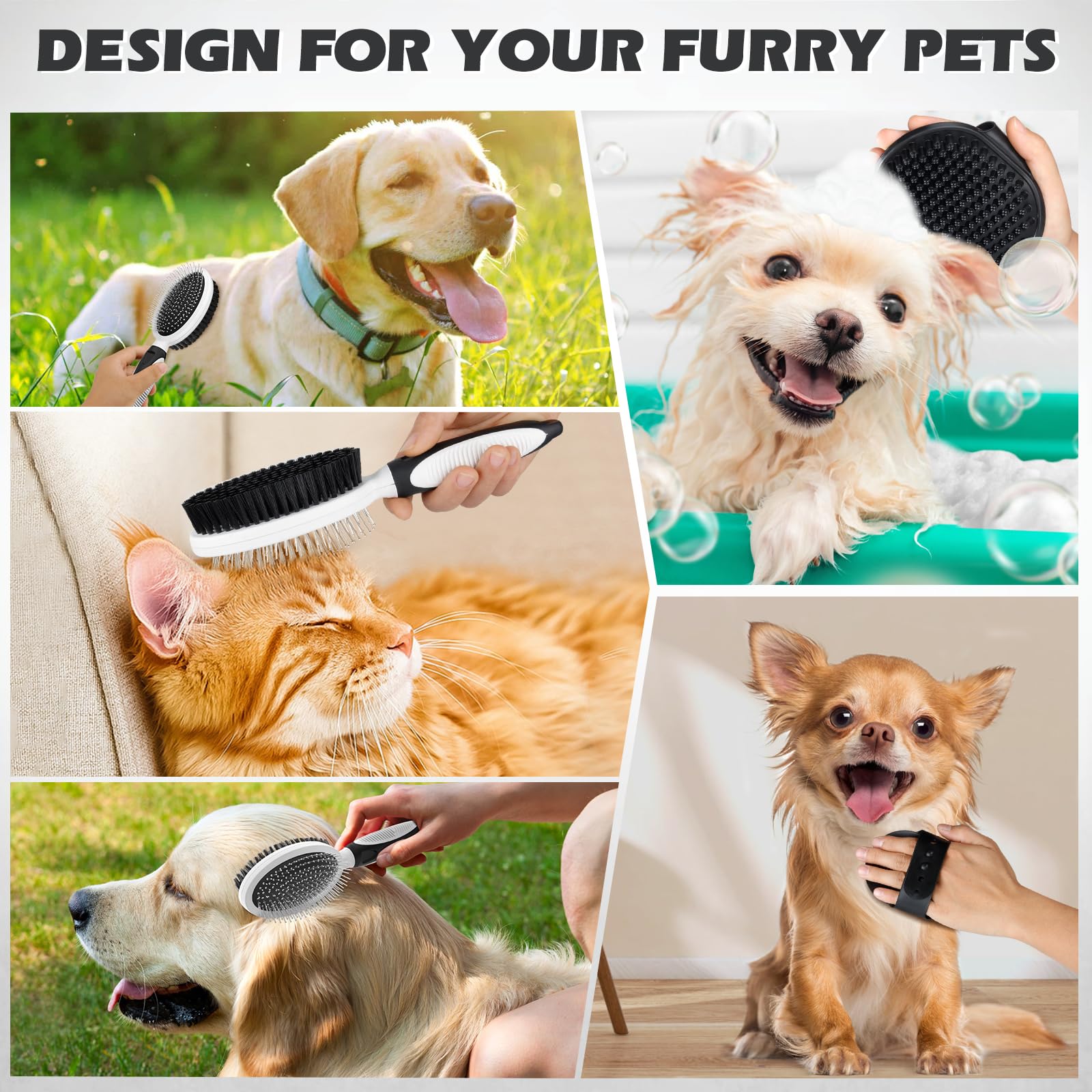 UGNEL brosse bain pour animaux, poignée ergonomique facilitant le toilettage et le rinçage.