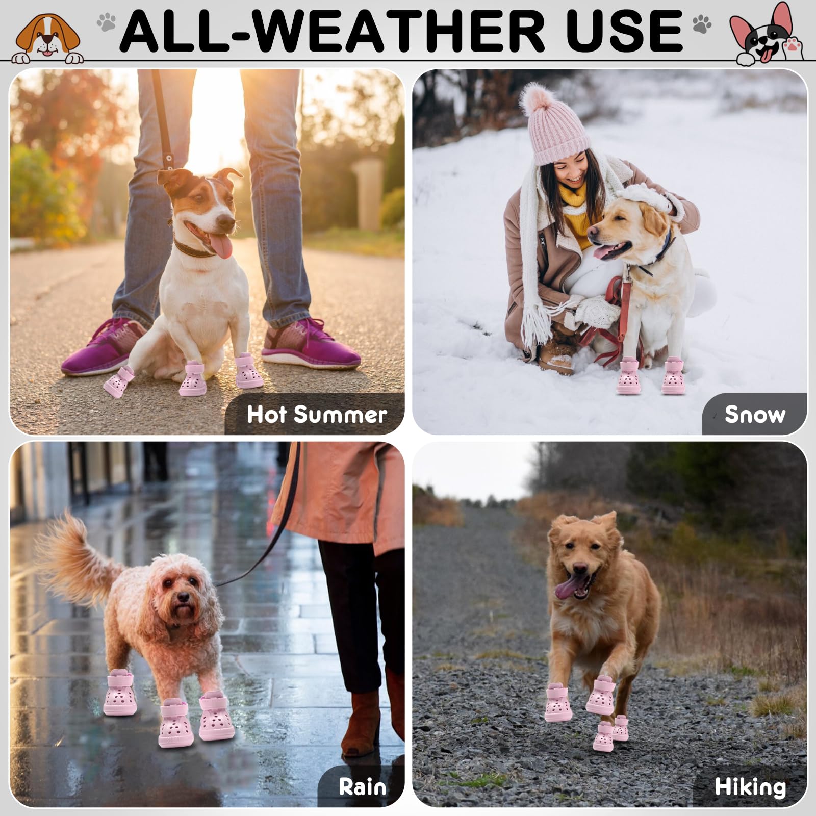 UGRASEA bottes chien tailles diverses rose : ajustement adapté à chaque patte