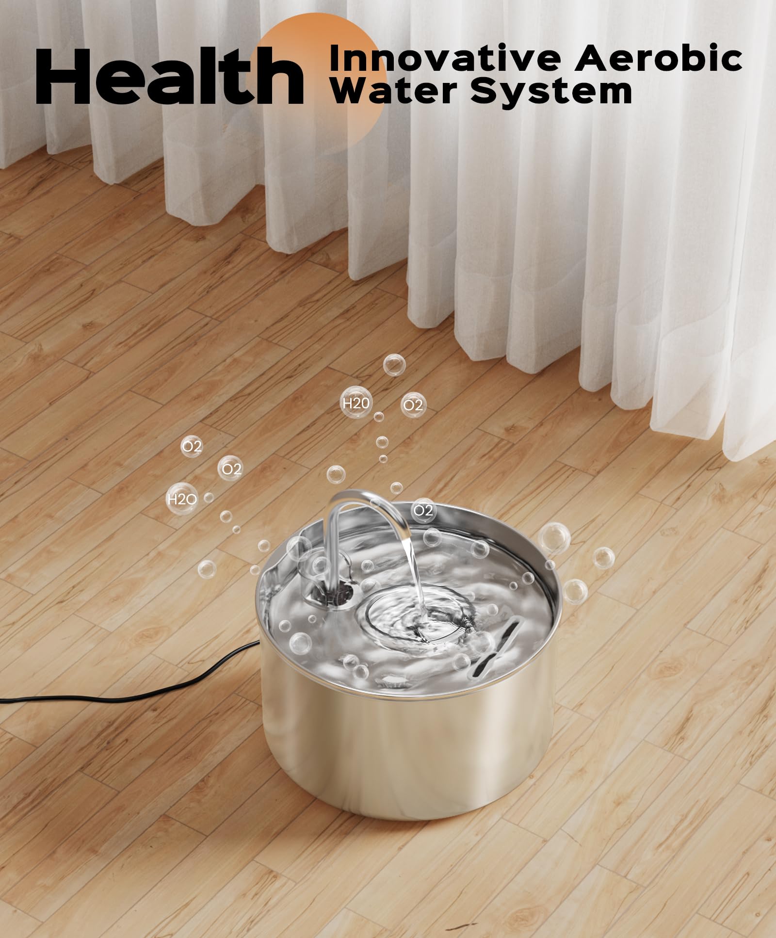 UIOOQ fontaine: flux continu d'eau, favorise l'hydratation.