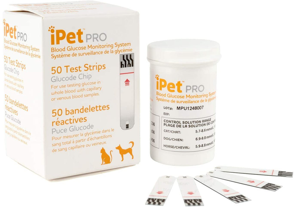 UltiCare iPet PRO Bandes glucose 50 – emballage pratique pour test rapide à domicile.
