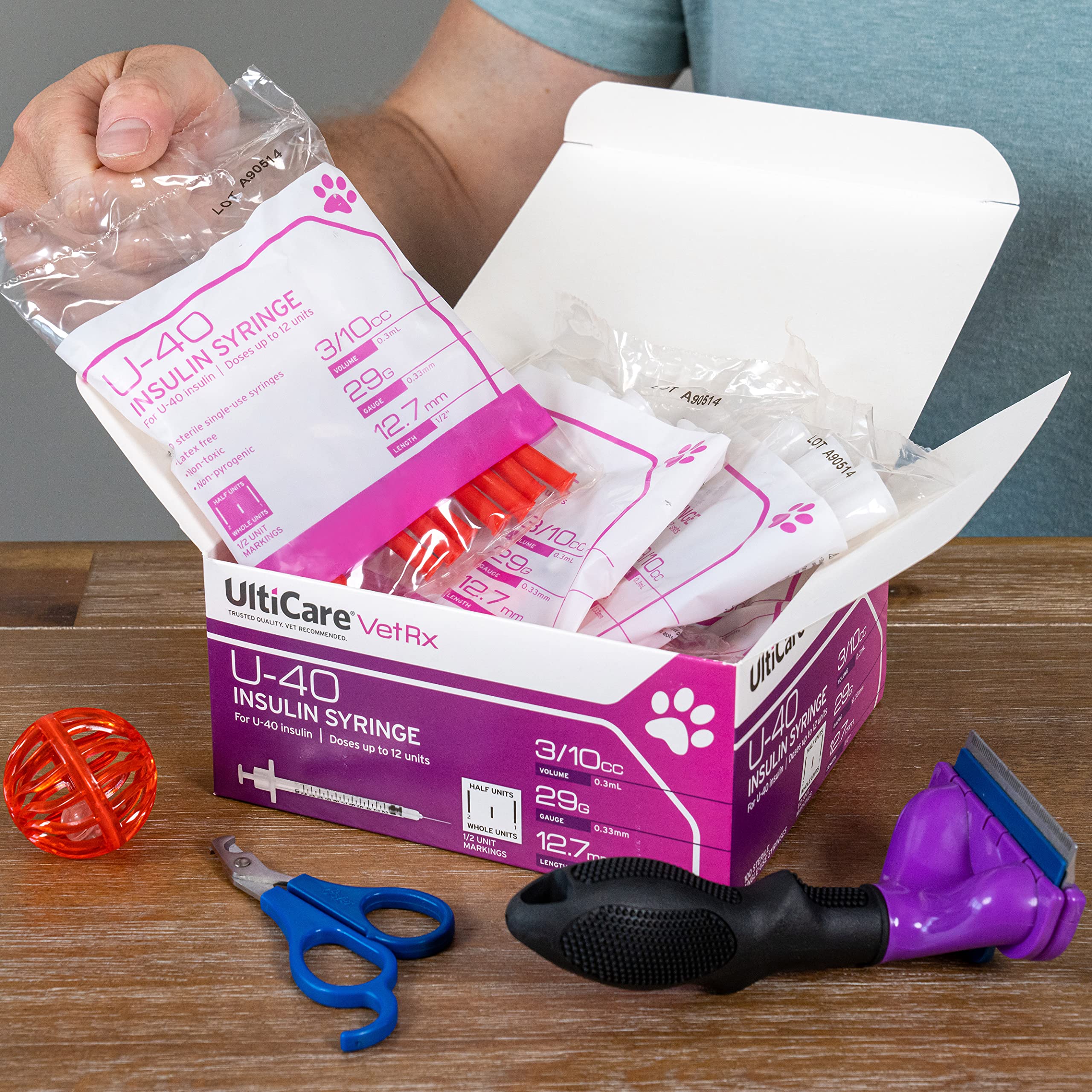 VetRx U-40 avec marquages demi-unité pour dosages fins.