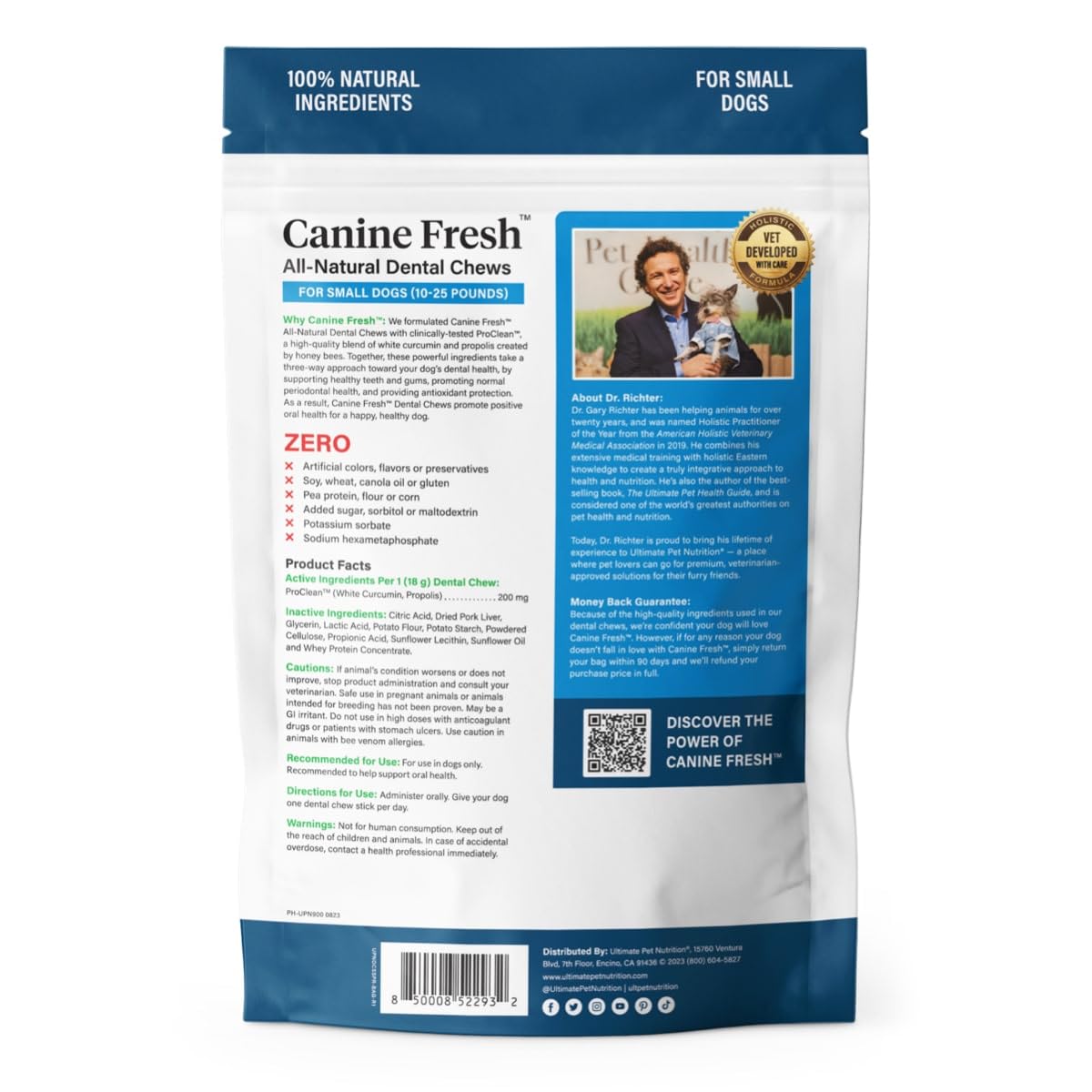 ULTIMATE PET NUTRITION Canine Fresh – emballage ouvert, bouchées dentaires faciles à tester