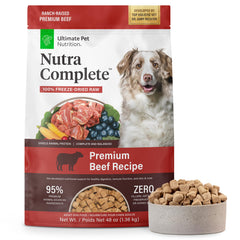 Nutra Complete ULTIMATE PET NUTRITION – morceaux de bœuf lyophilisés pour une protéine pratique.
