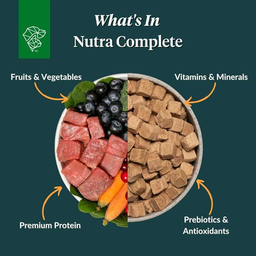 Nutra Complete Infusions : myrtilles et épinards apportant fibres et nutriments.
