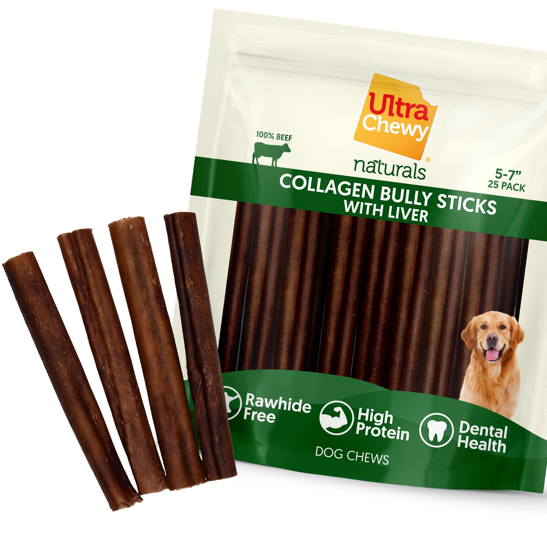 Ultra Chewy collagène Sticks : emballage pratique et sans odeur pour chiens actifs.
