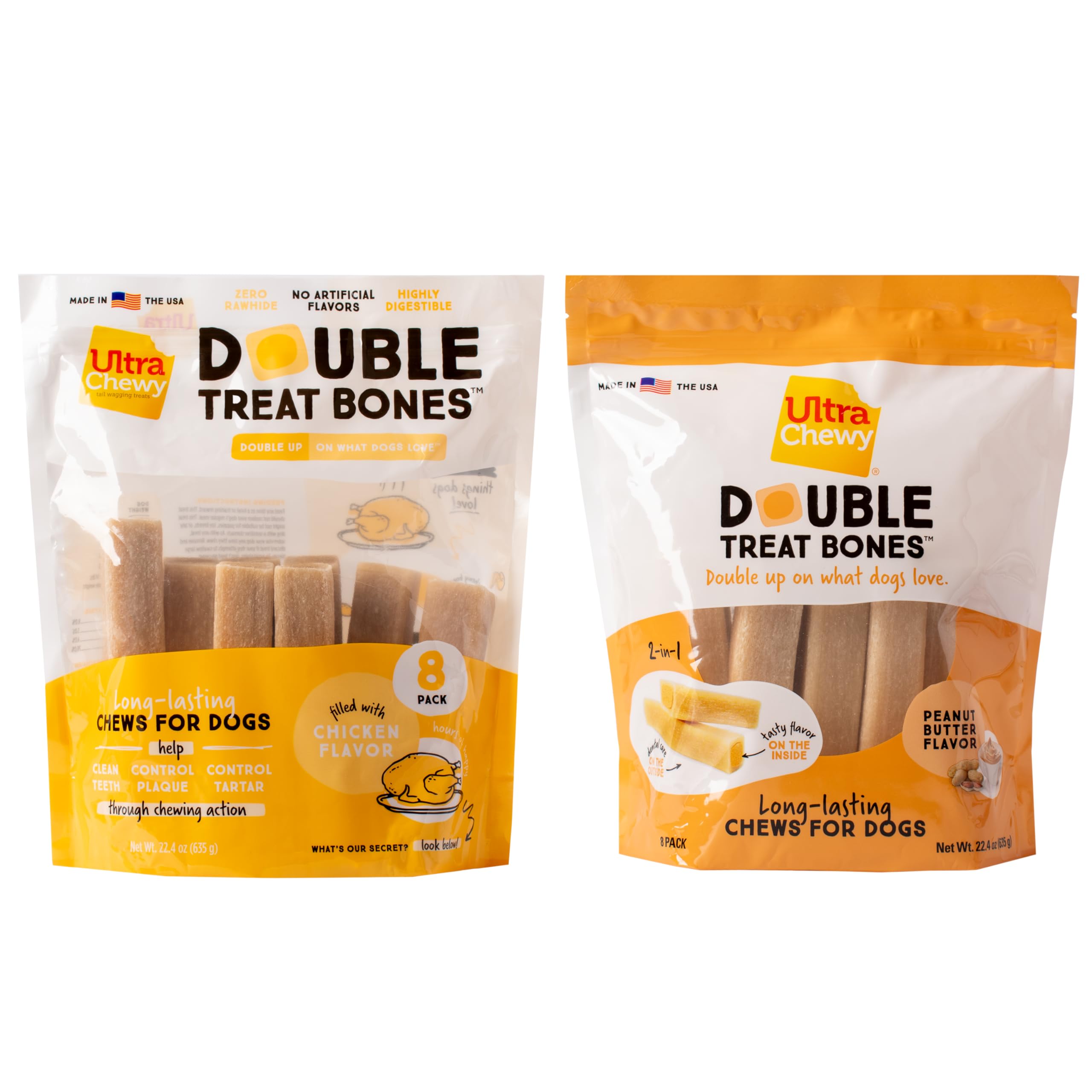 Ultra Chewy Double Treat Bones montre couche extérieure durable et longue durée pour chien
