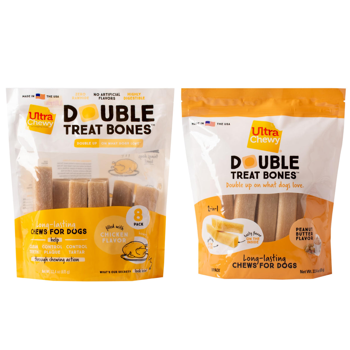 Ultra Chewy Double Treat Bones montre couche extérieure durable et longue durée pour chien