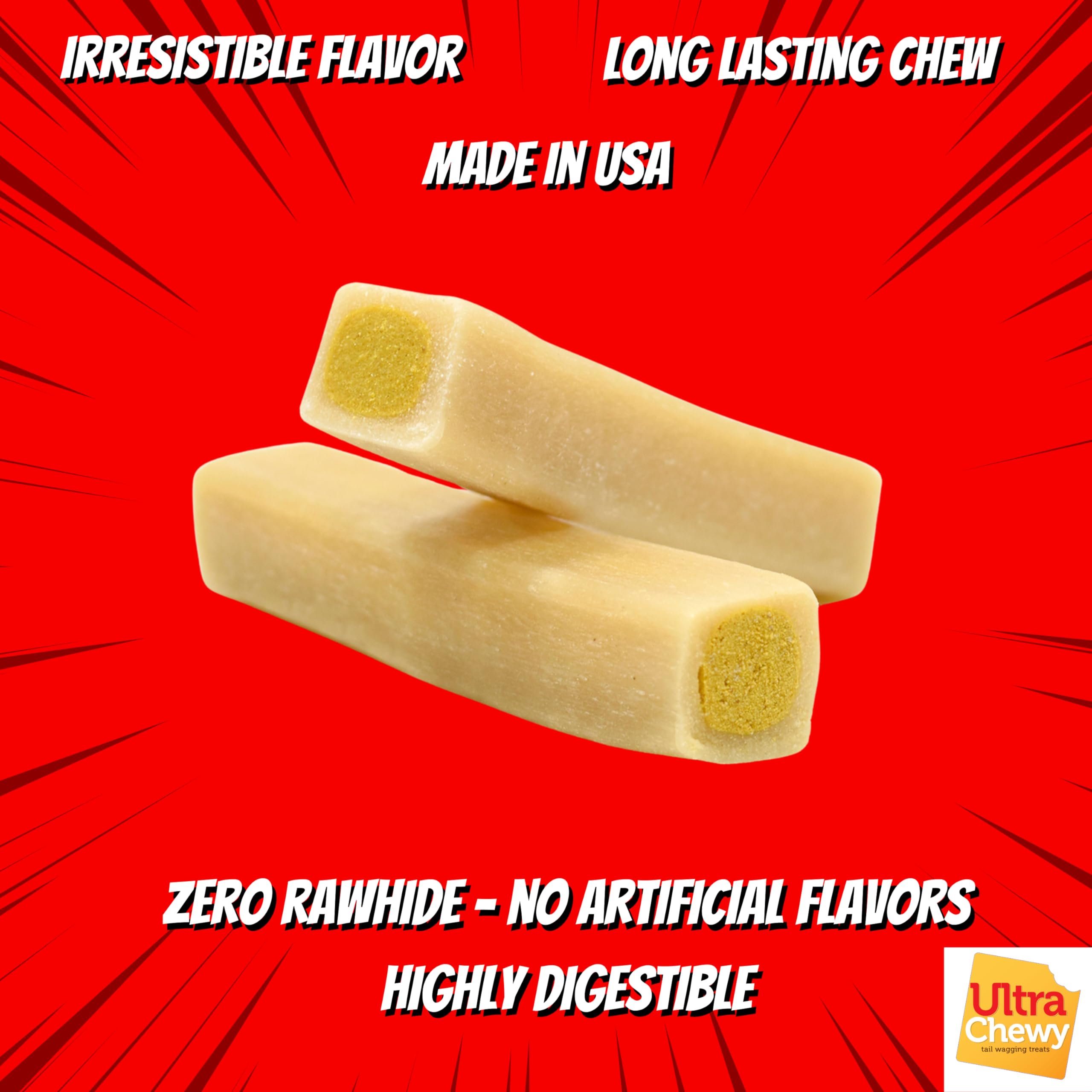 Ultra Chewy Favorites emballage USA: produit fabriqué aux Etats-Unis.