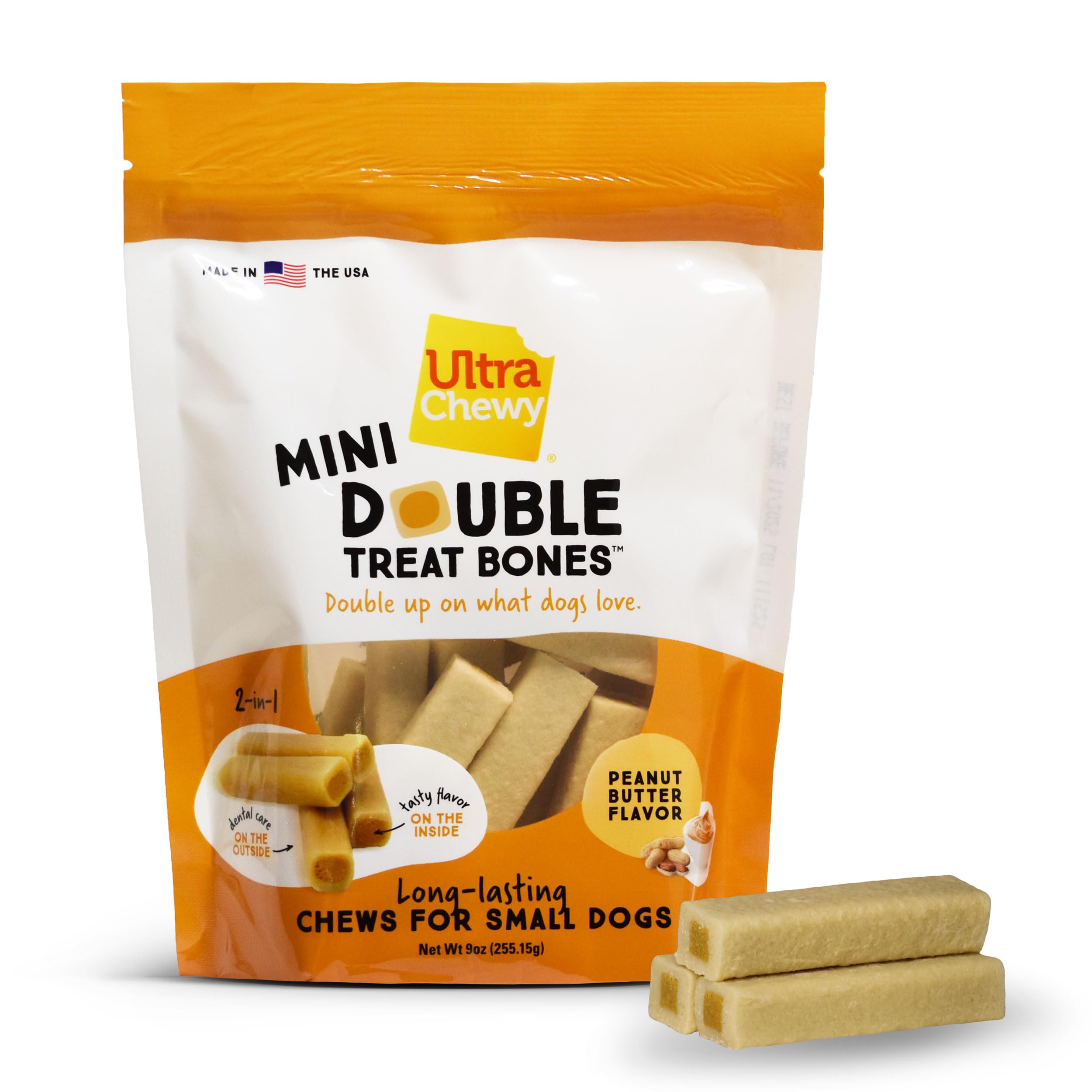 Ultra Chewy Mini Double Treat Bones – utilisation longue durée pour chiens énergétiques.