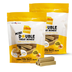 Ultra Chewy Mini Double Treat Bones emballage: récompense pratique et durable pour votre chien.