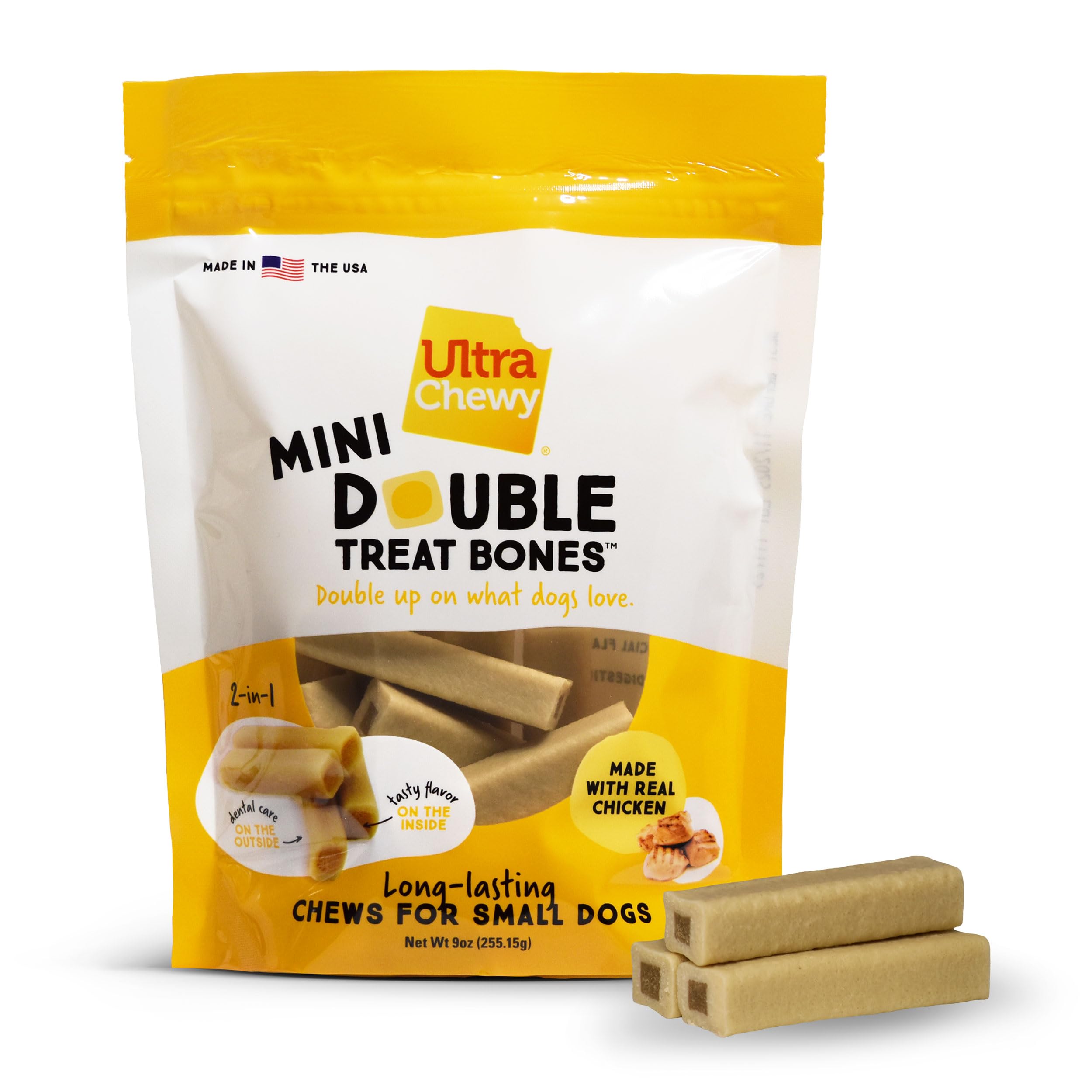 Ultra Chewy Mini Double Treat Bones fabriqué aux Etats-Unis: contrôle qualité et traçabilité.