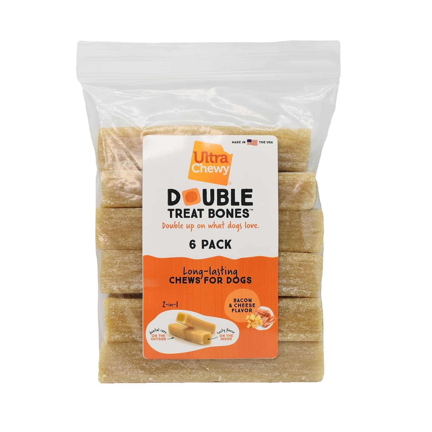 Ultra Chewy os double trait bacon fromage dans emballage pratique.