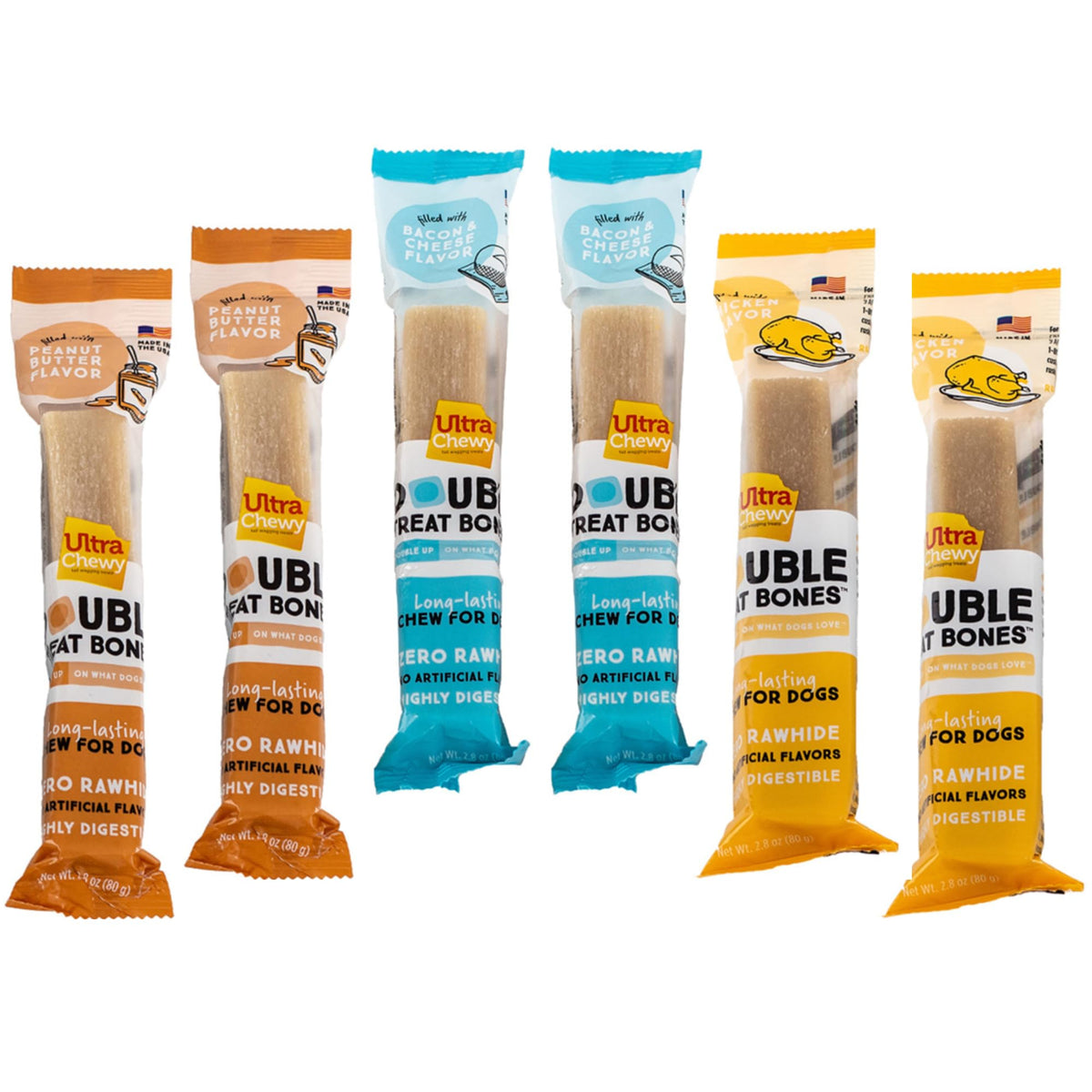 Ultra Chewy os double-trait beurre cacahuete, vue exterieure, mastication longue durée.