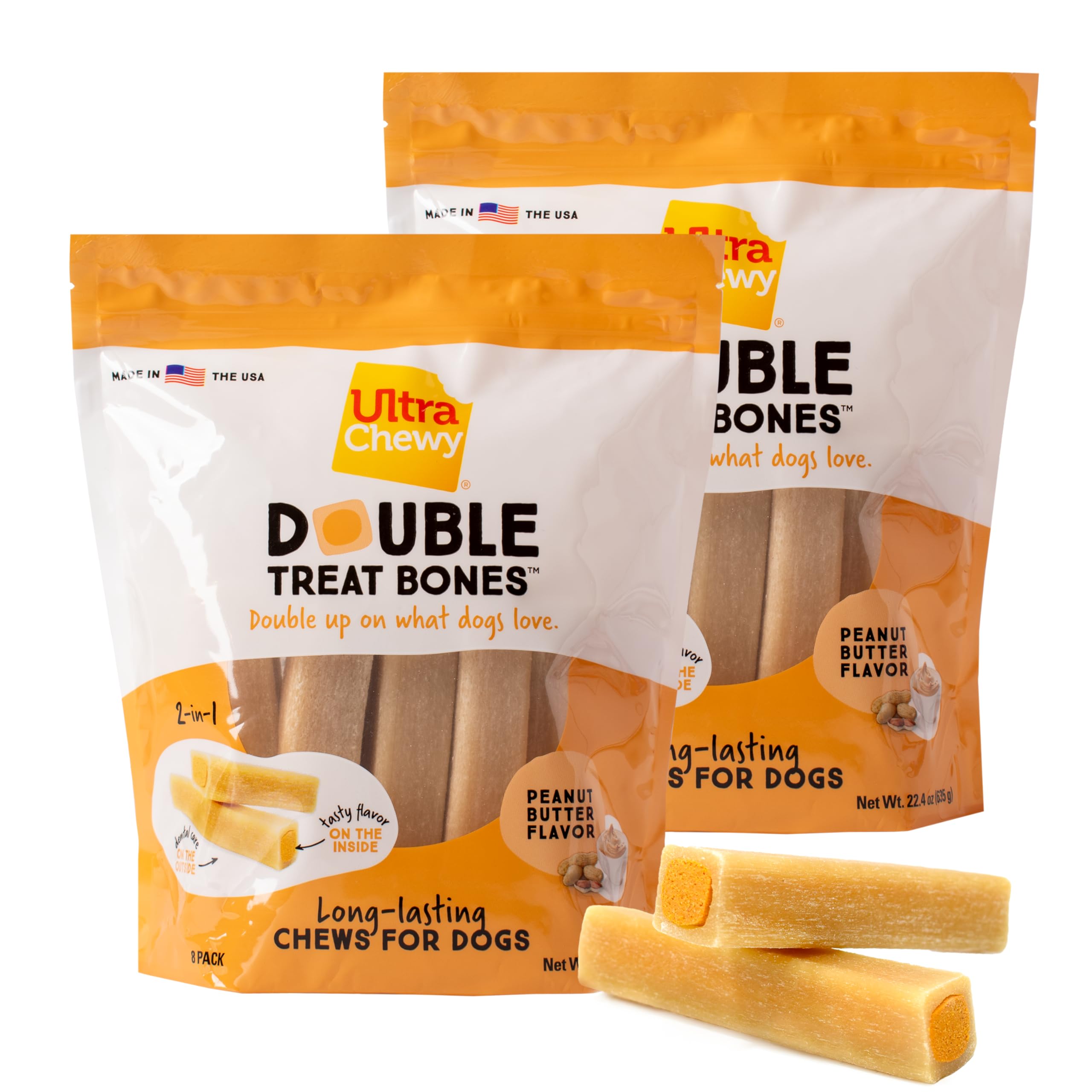 Ultra Chewy Os Double Trait Beurre d'Arachide – longue durée pour chiens agressifs.