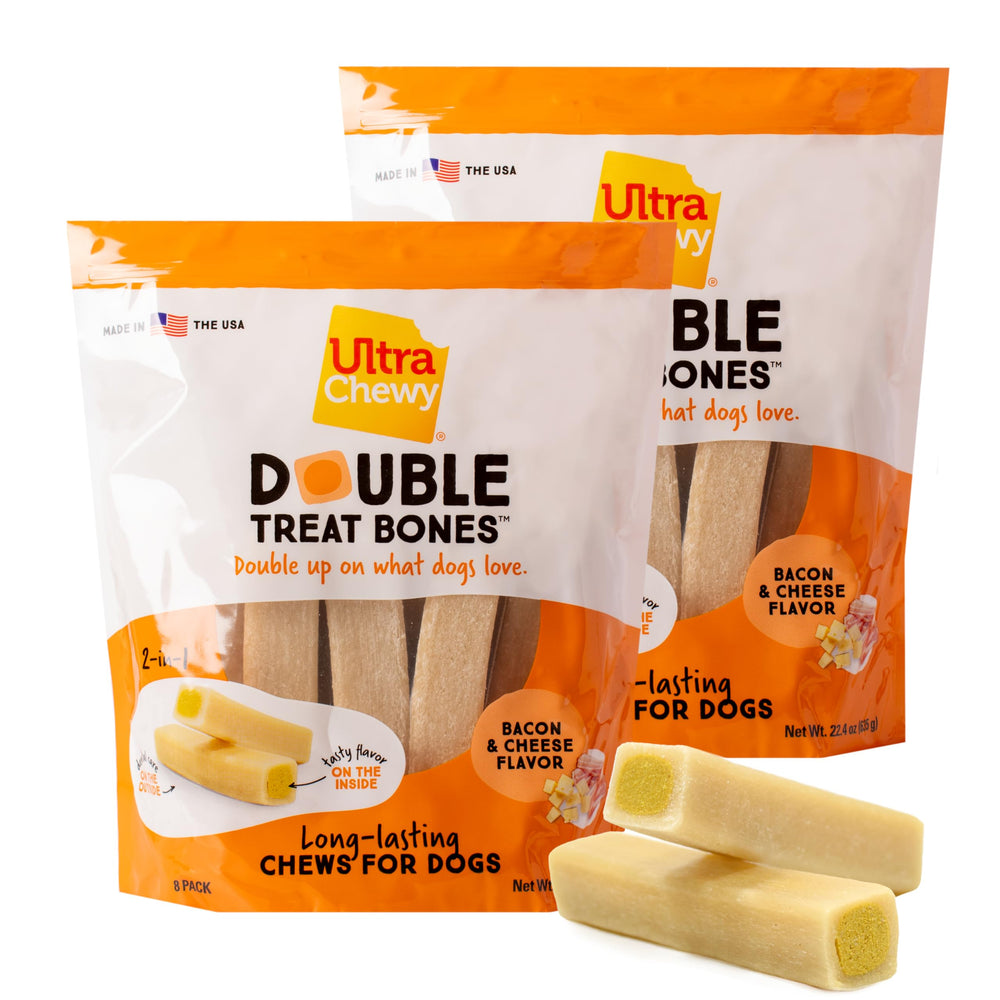 Ultra Chewy Double Treat Bones – aperçu extérieur, coque résistante et mastication durable.