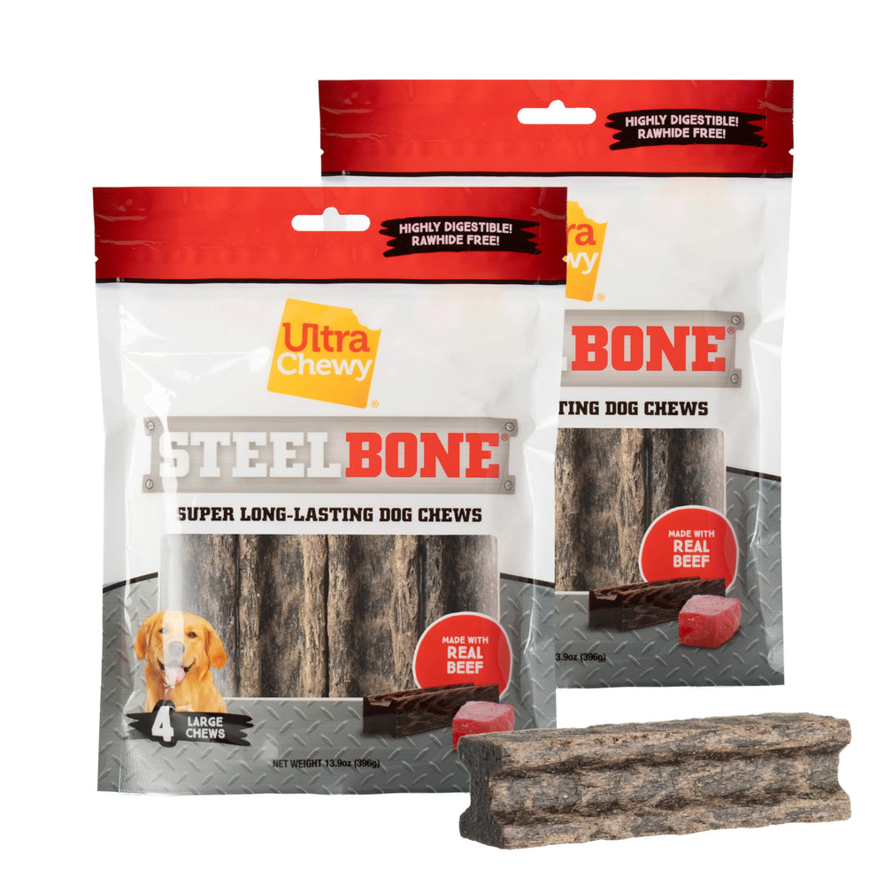 Ultra Chewy Steel Bones – vue générale du produit, long format pour chiens actifs.