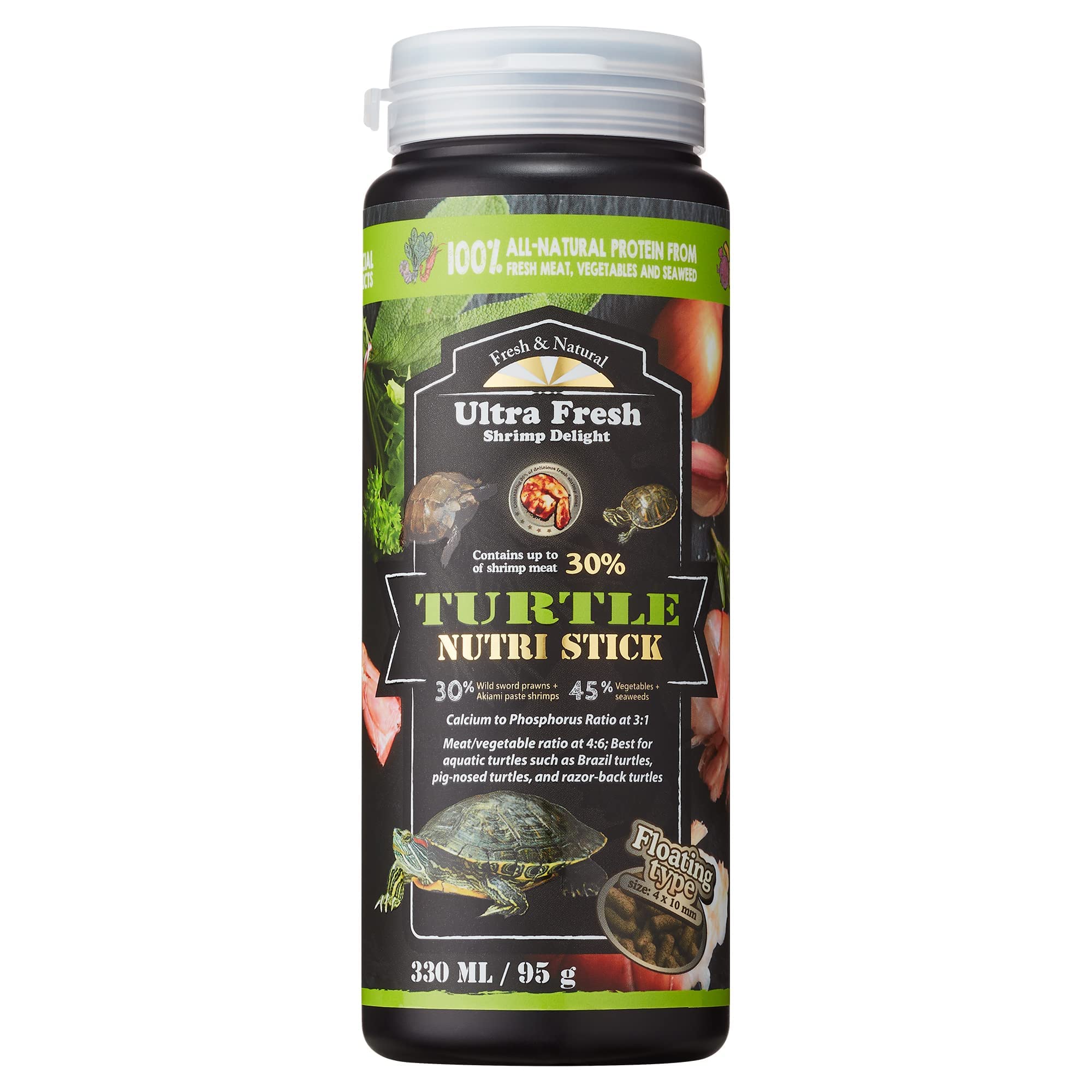 Ultra Fresh Bâton Nutri Tortue saveur crevettes-sabre sauvage stimule l'appétit des tortues aquatiques.