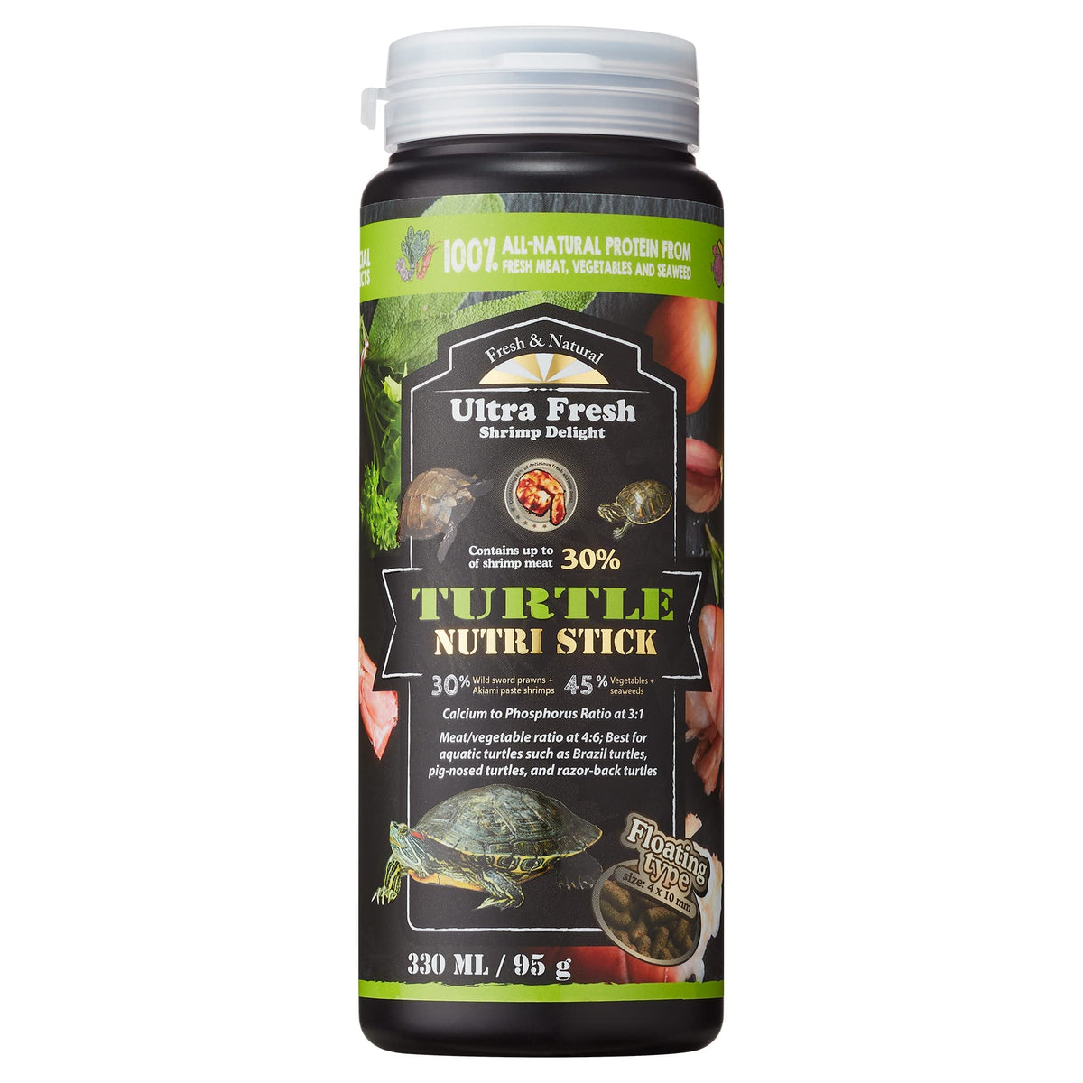 Ultra Fresh Bâton Nutri Tortue saveur crevettes-sabre sauvage stimule l'appétit des tortues aquatiques.