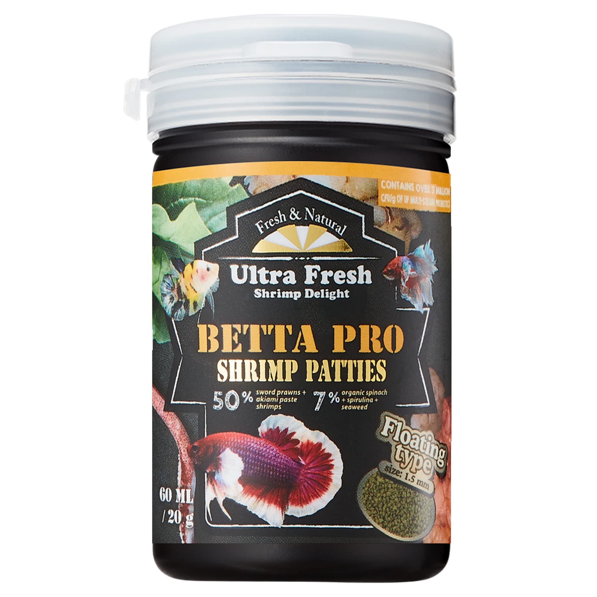 Ultra Fresh Betta Pro : galette de crevettes sabre, saveur séduisante et appétit assuré pour Betta