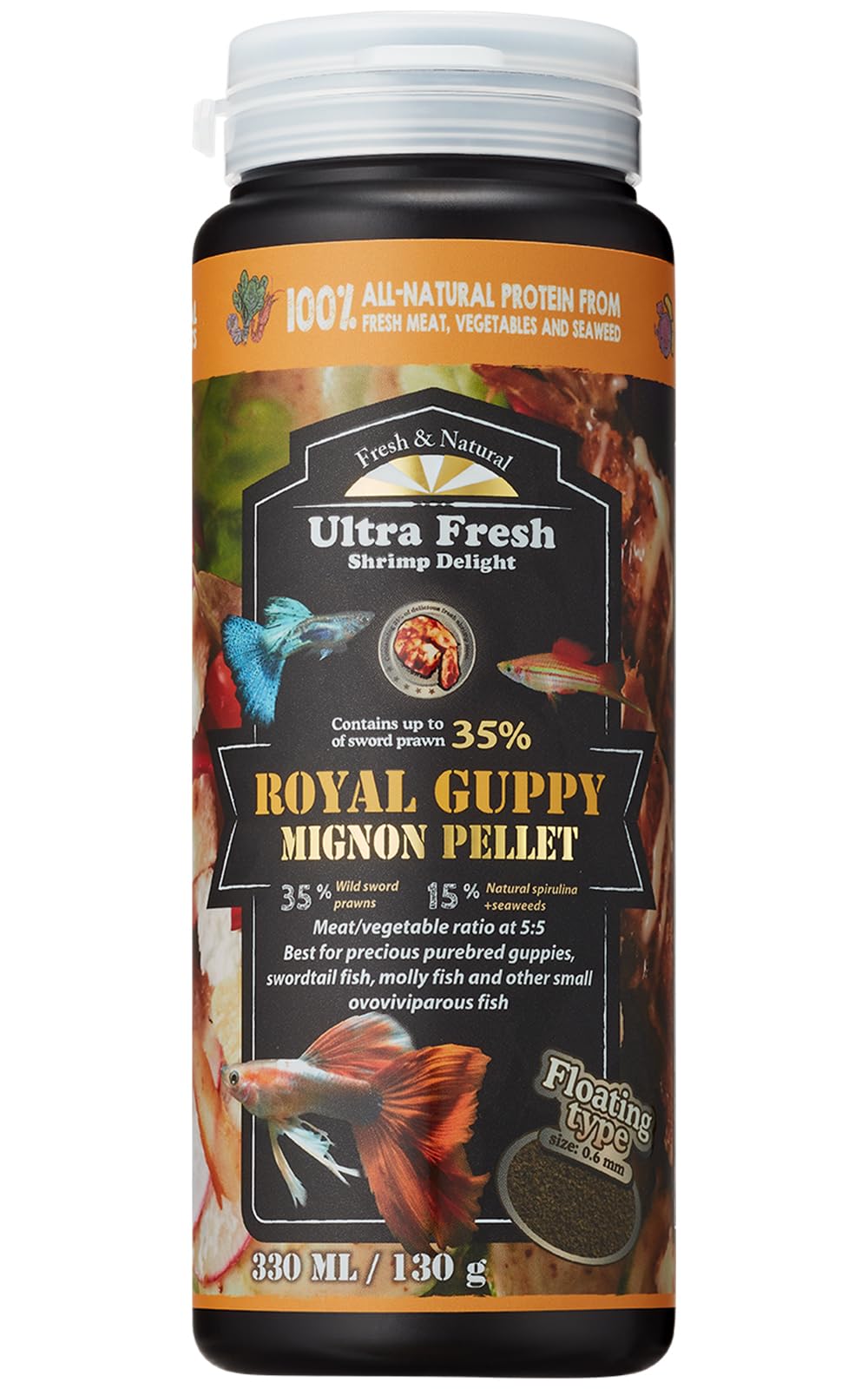 Ultra Fresh Royal Guppy Mignon : granulés guppy mignon 0,6 mm pour ingestion facile.