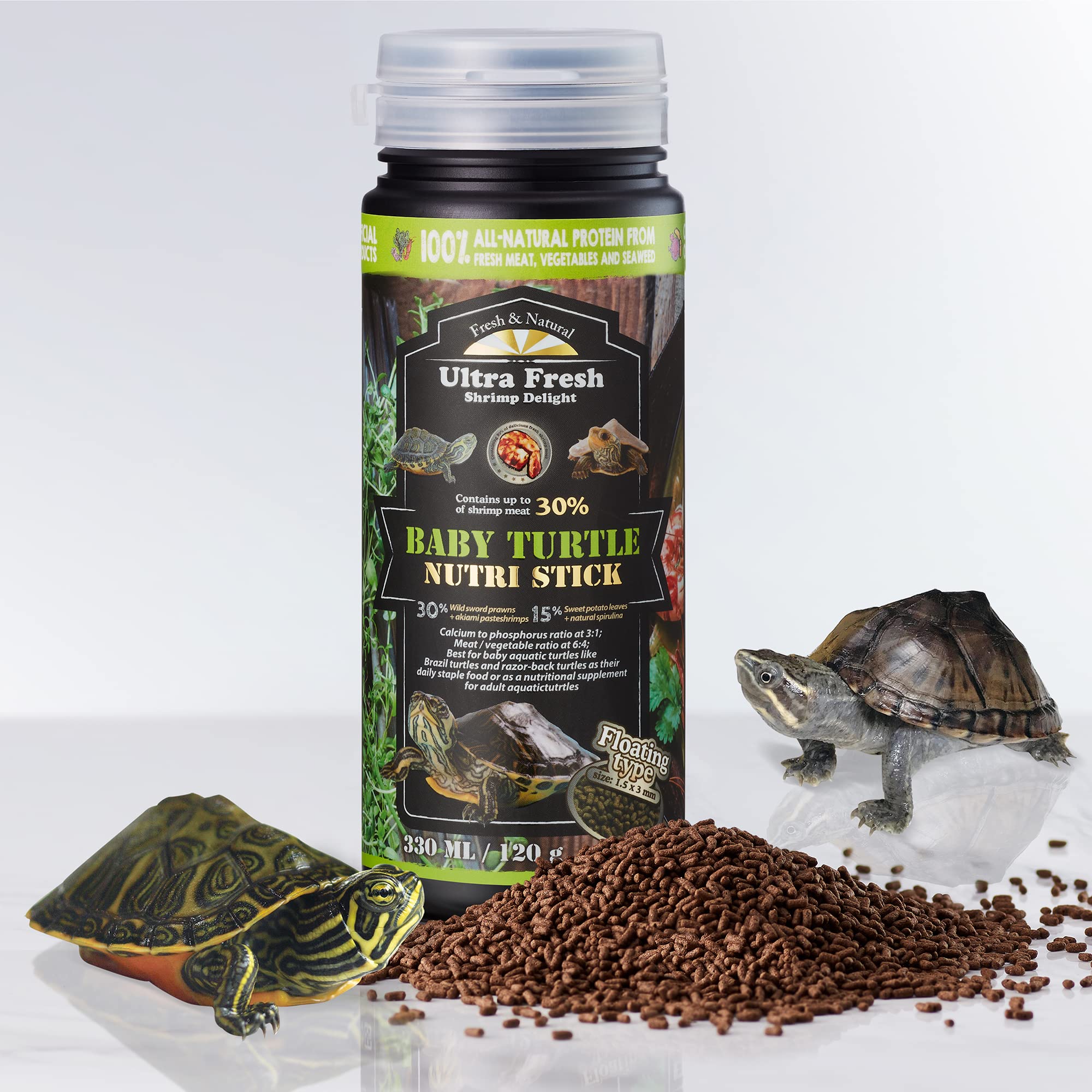 Ultra Fresh Nutri-Stick tortue-bebe, texture adapte pour ingestion facile et digestion efficace.