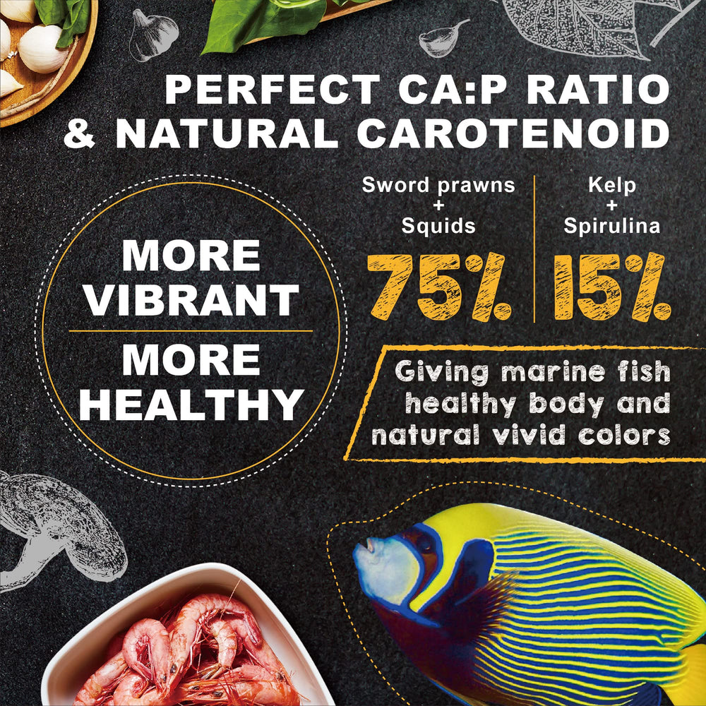 Ultra Fresh Pellets Naturels : texture uniforme favorisant l'appétit des poissons marins.