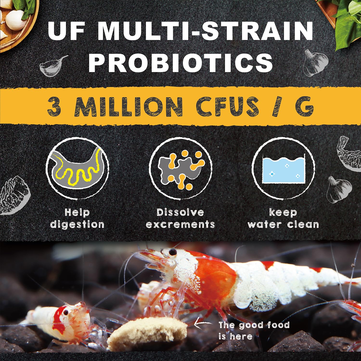 Ultra Fresh : dosage quotidien recommandé pour 10 à 15 crevettes.