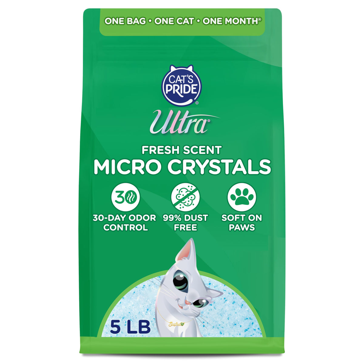 ULTRA Litière: cristaux micro et senteur pour absorption rapide et fraîcheur durable.