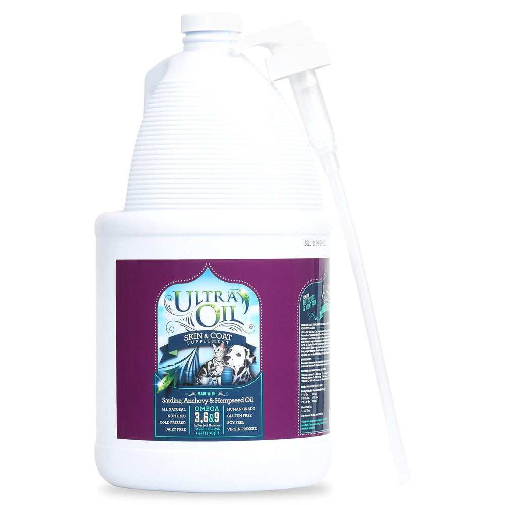 Ultra Oil Skin & Coat : bouteille d'huile prête à ajouter au repas.