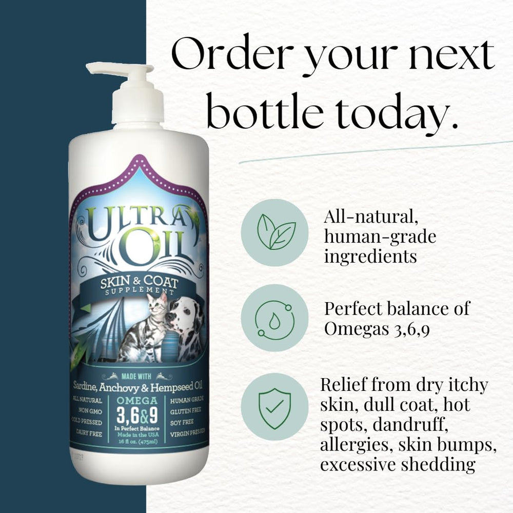 Ultra Oil Skin & Coat: huile-poisson, nutrition équilibrée pour pelage brillant.
