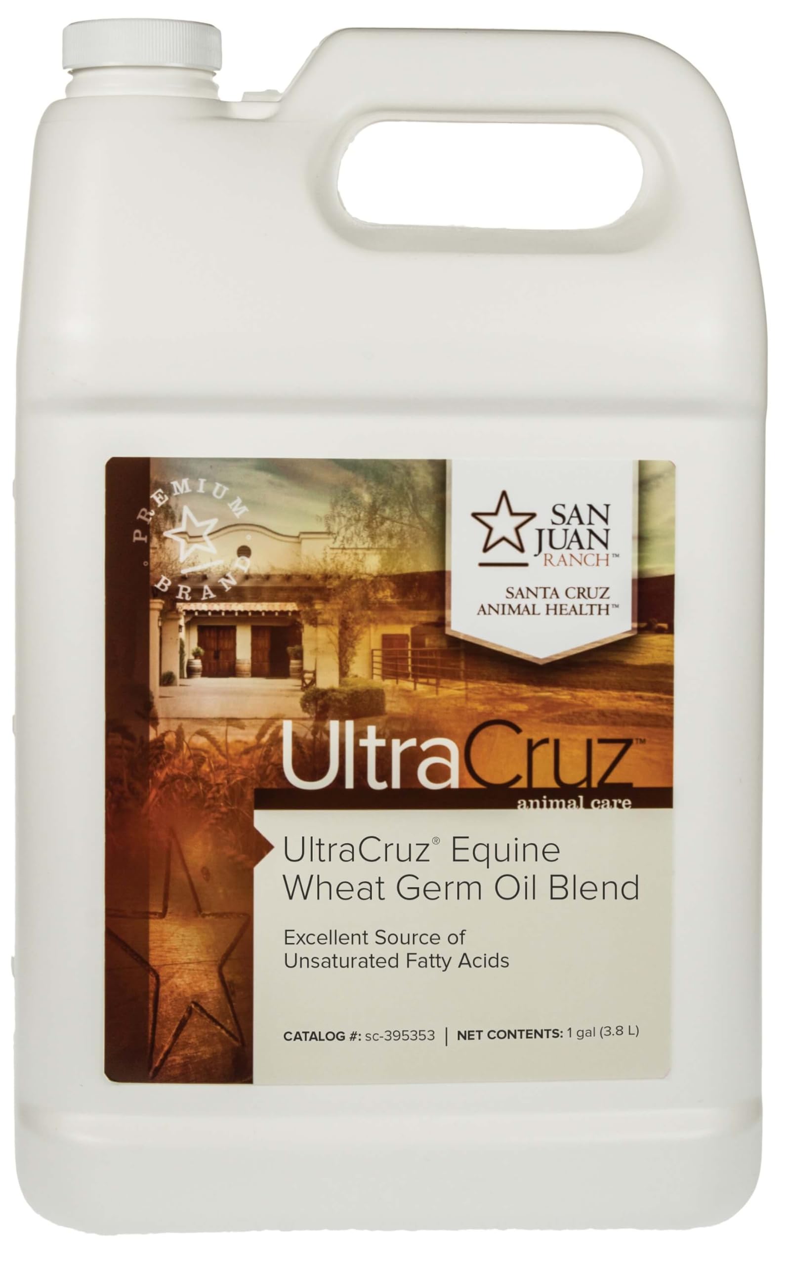 Flacon UltraCruz huile germe de blé pour cheval pelage sain et brillant.