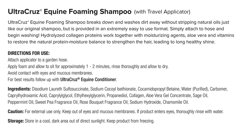 UltraCruz shampoing moussant cheval brillance pelage durable.