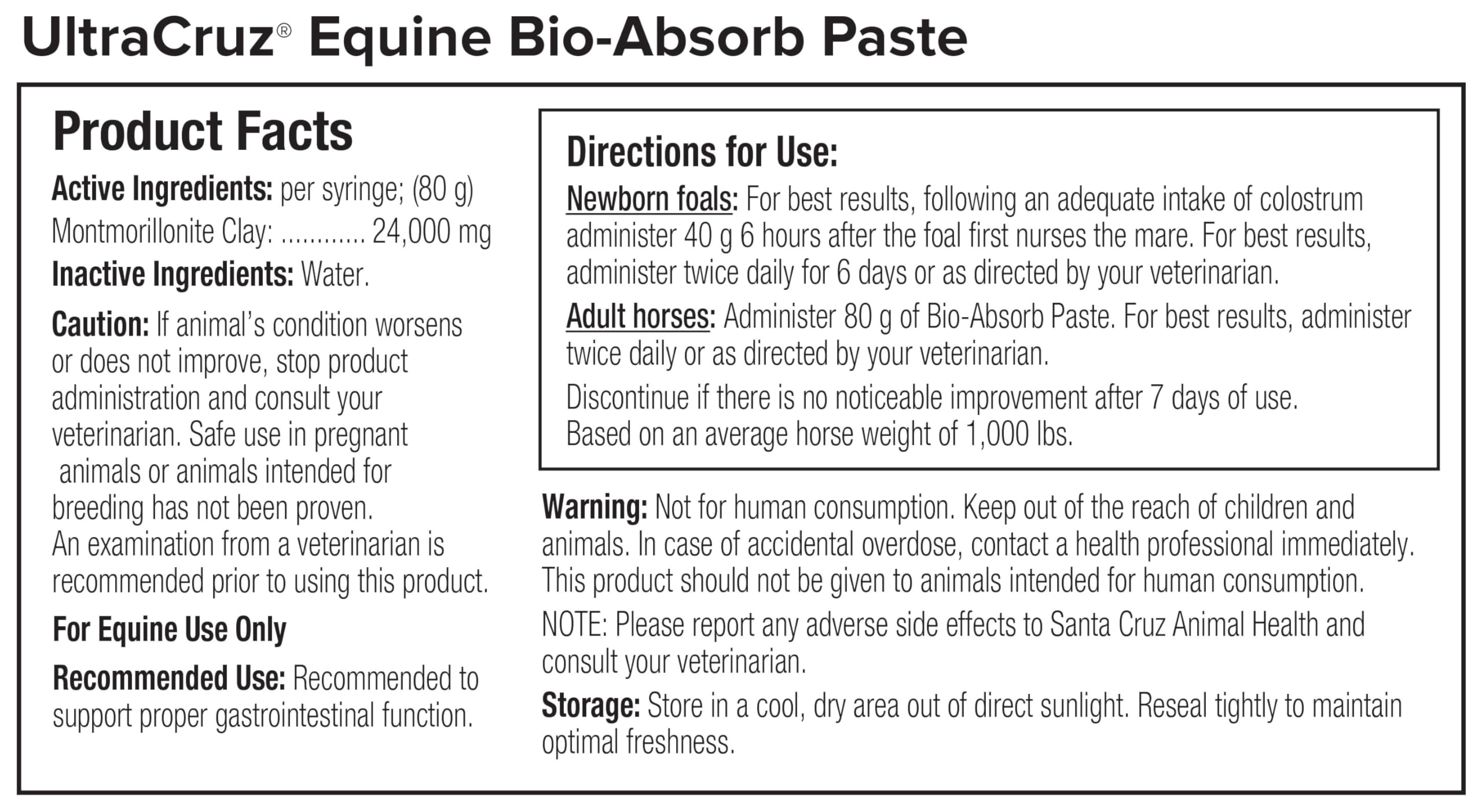 UltraCruz Pâte Bio-Absorb Équine, contient argile Montmorillonite pour l'équilibre intestinal.