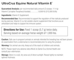 UltraCruz Equine Vitamin E naturel en poudre, doseuse pratique, administration simple.