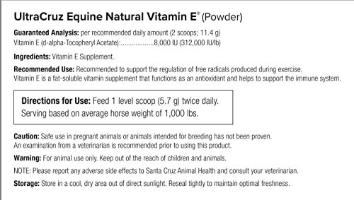 UltraCruz Equine Vitamin E naturel en poudre, soutien quotidien et bien-être général.