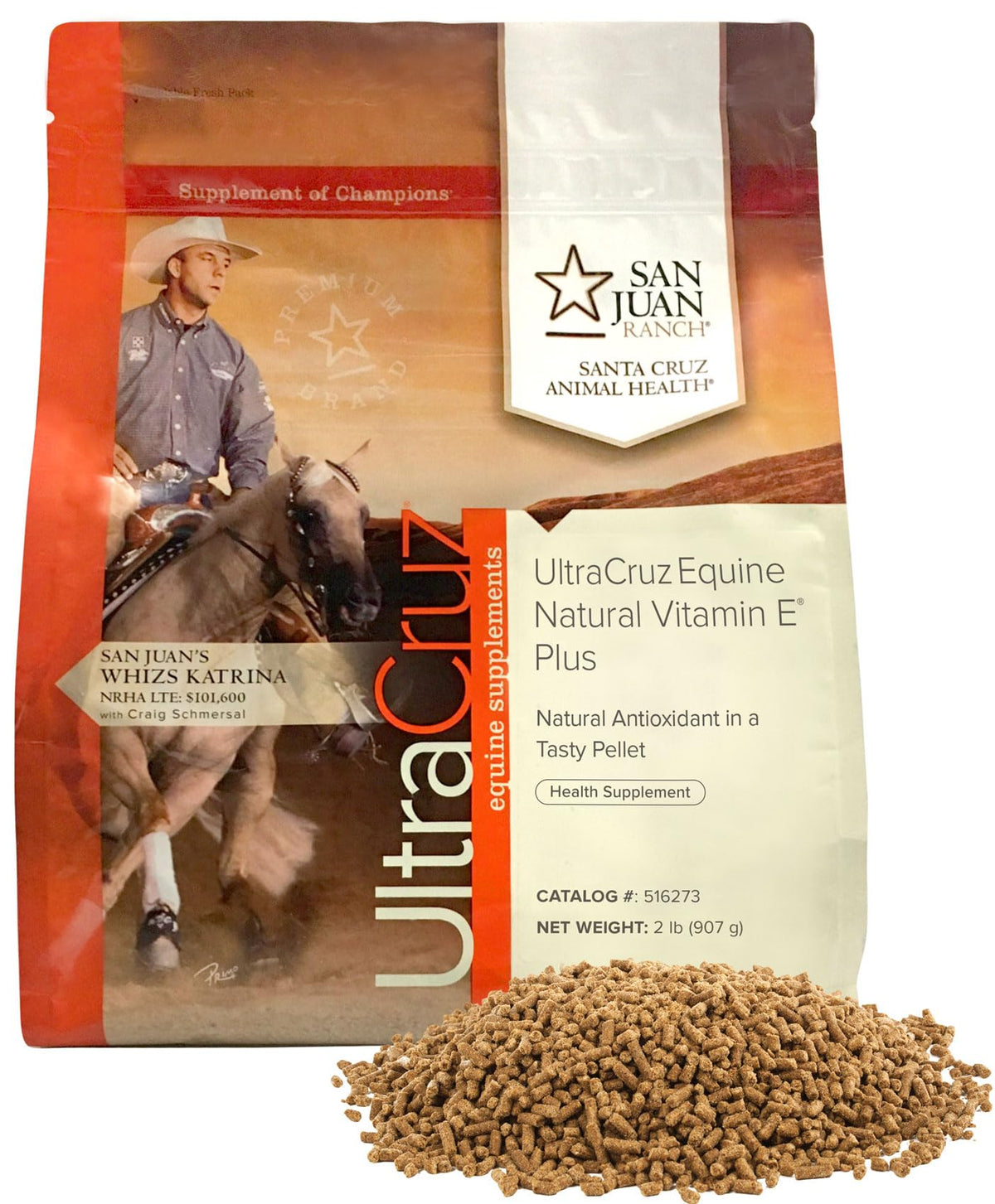 Bouteille UltraCruz Equine Vitamin E Plus prête à l’emploi et facile à stocker.