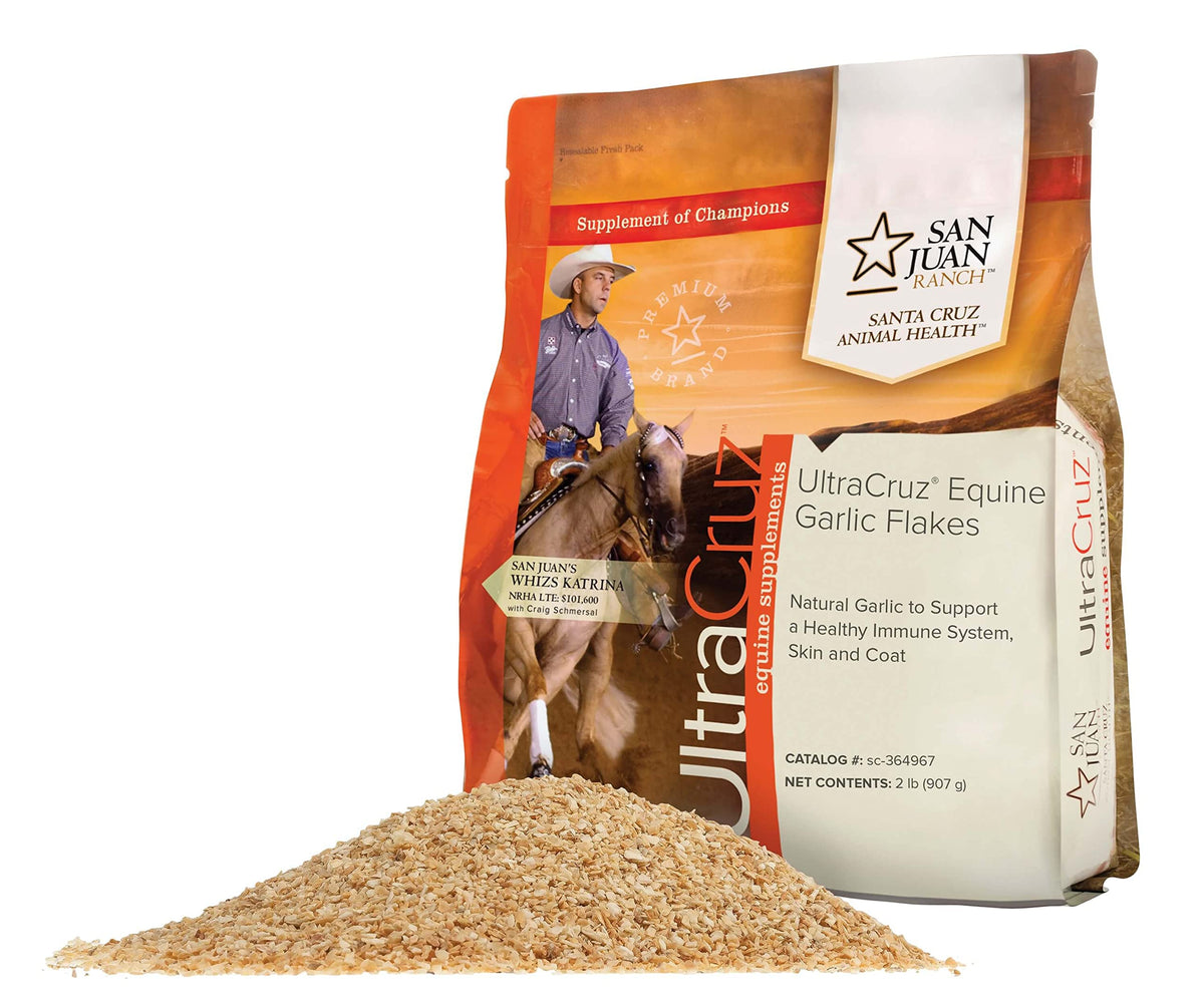 UltraCruz flocons ail équin 2 lb, faciles à doser et soutiennent le bien-être général.